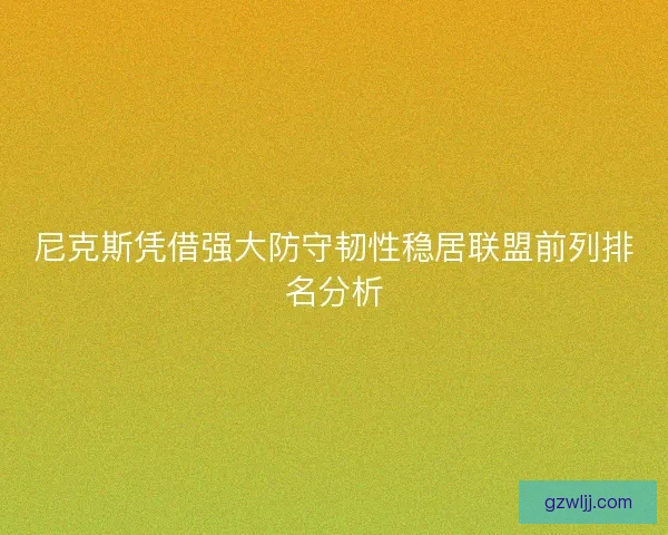 尼克斯凭借强大防守韧性稳居联盟前列排名分析